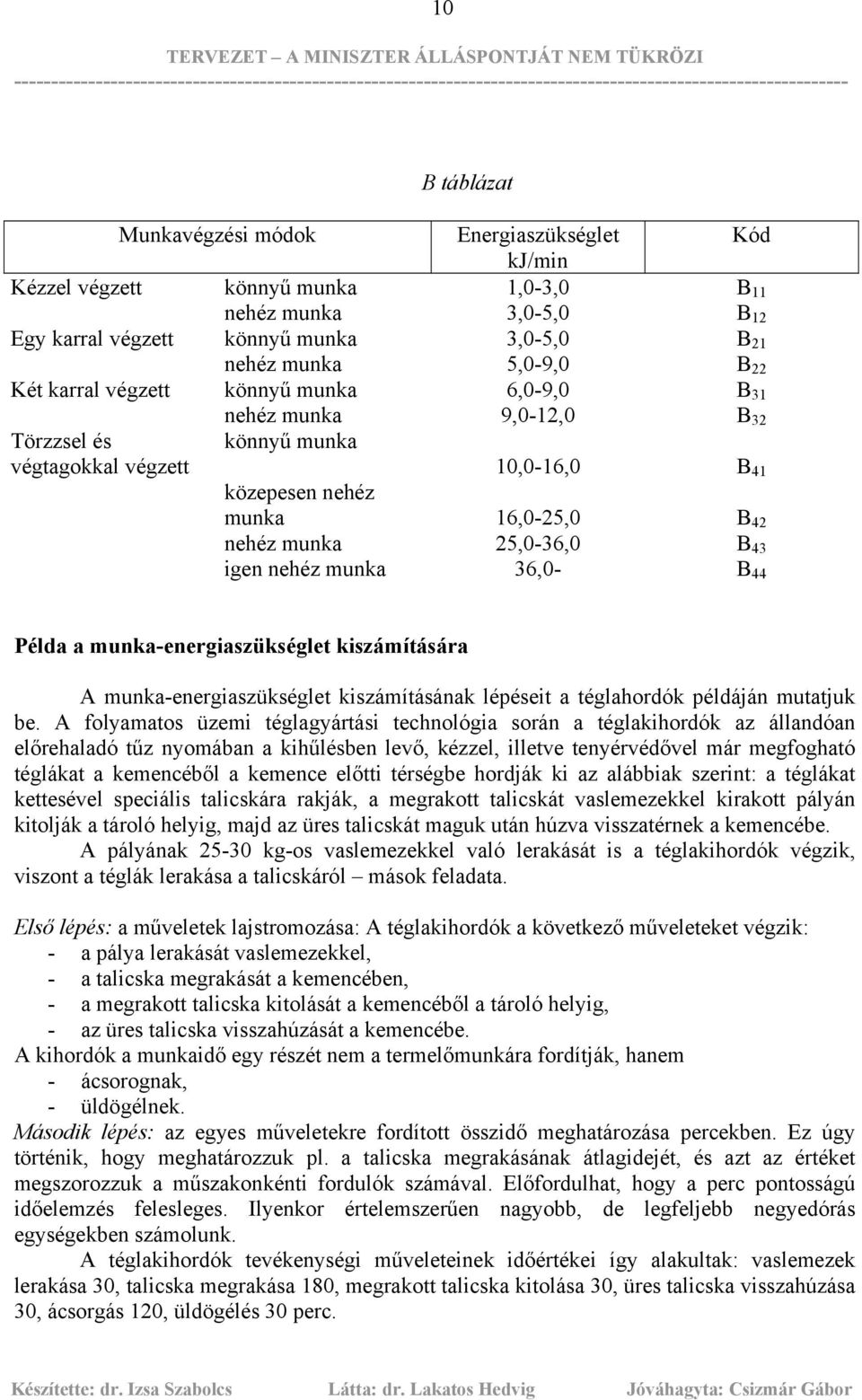 nehéz munka 36,0- B 44 Példa a munka-energiaszükséglet kiszámítására A munka-energiaszükséglet kiszámításának lépéseit a téglahordók példáján mutatjuk be.