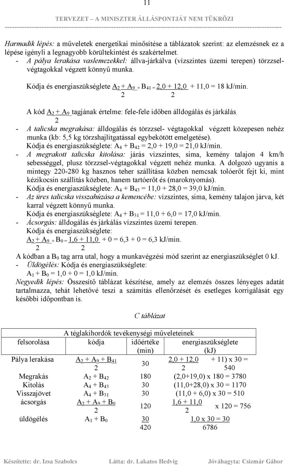 2 2 A kód A 2 + A 9 tagjának értelme: fele-fele időben álldogálás és járkálás.