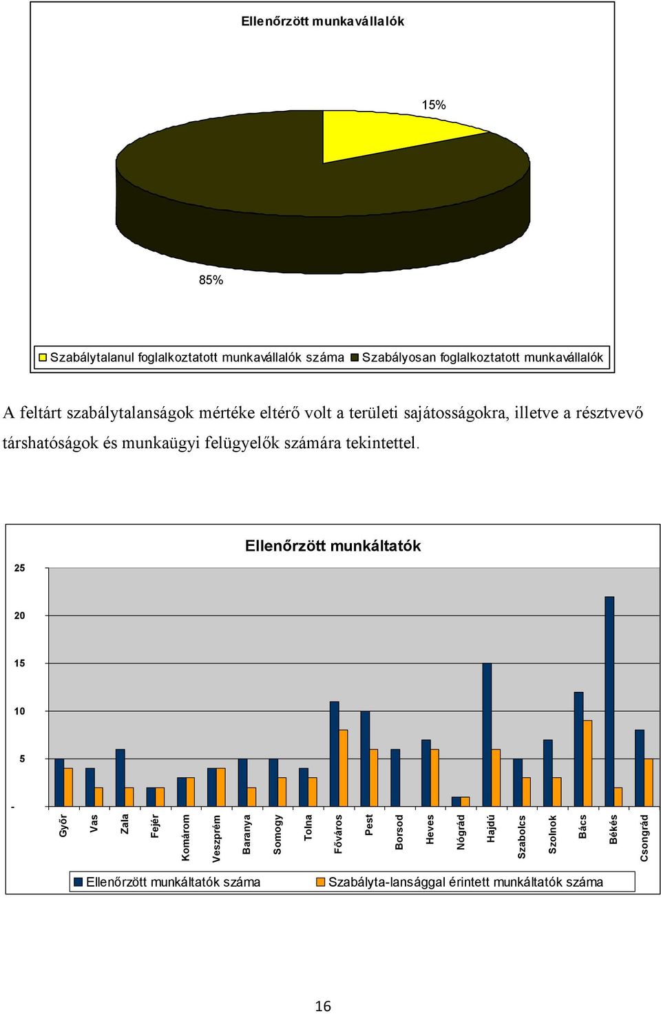 feltárt szabálytalanságok mértéke eltérő volt a területi sajátosságokra, illetve a résztvevő társhatóságok és munkaügyi felügyelők