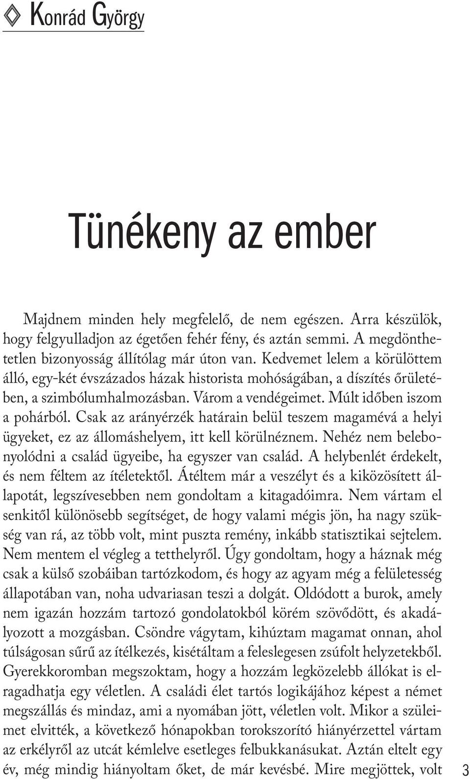 Várom a vendégeimet. Múlt időben iszom a pohárból. Csak az arányérzék határain belül teszem magamévá a helyi ügyeket, ez az állomáshelyem, itt kell körülnéznem.