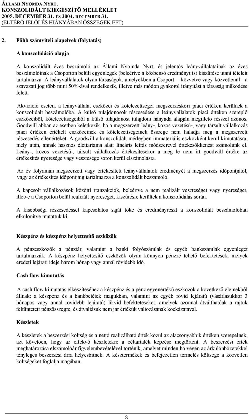 A leányvállalatok olyan társaságok, amelyekben a Csoport - közvetve vagy közvetlenül - a szavazati jog több mint 50%-ával rendelkezik, illetve más módon gyakorol irányítást a társaság működése felett.