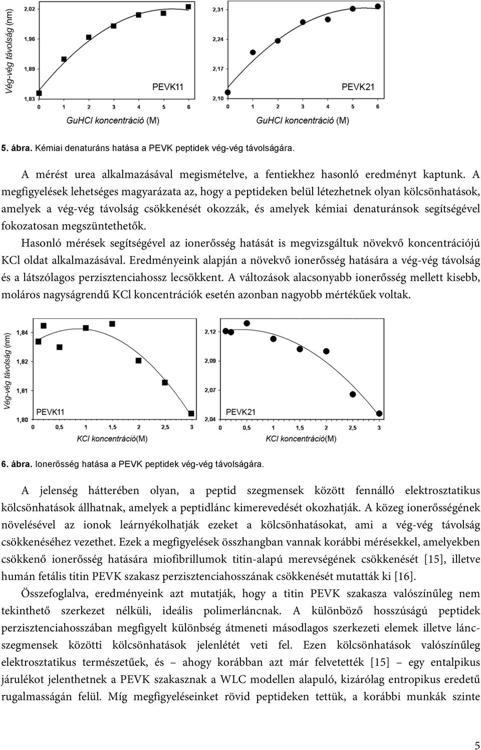 fokozatosan megszüntethetők. Hasonló mérések segítségével az ionerősség hatását is megvizsgáltuk növekvő koncentrációjú KCl oldat alkalmazásával.