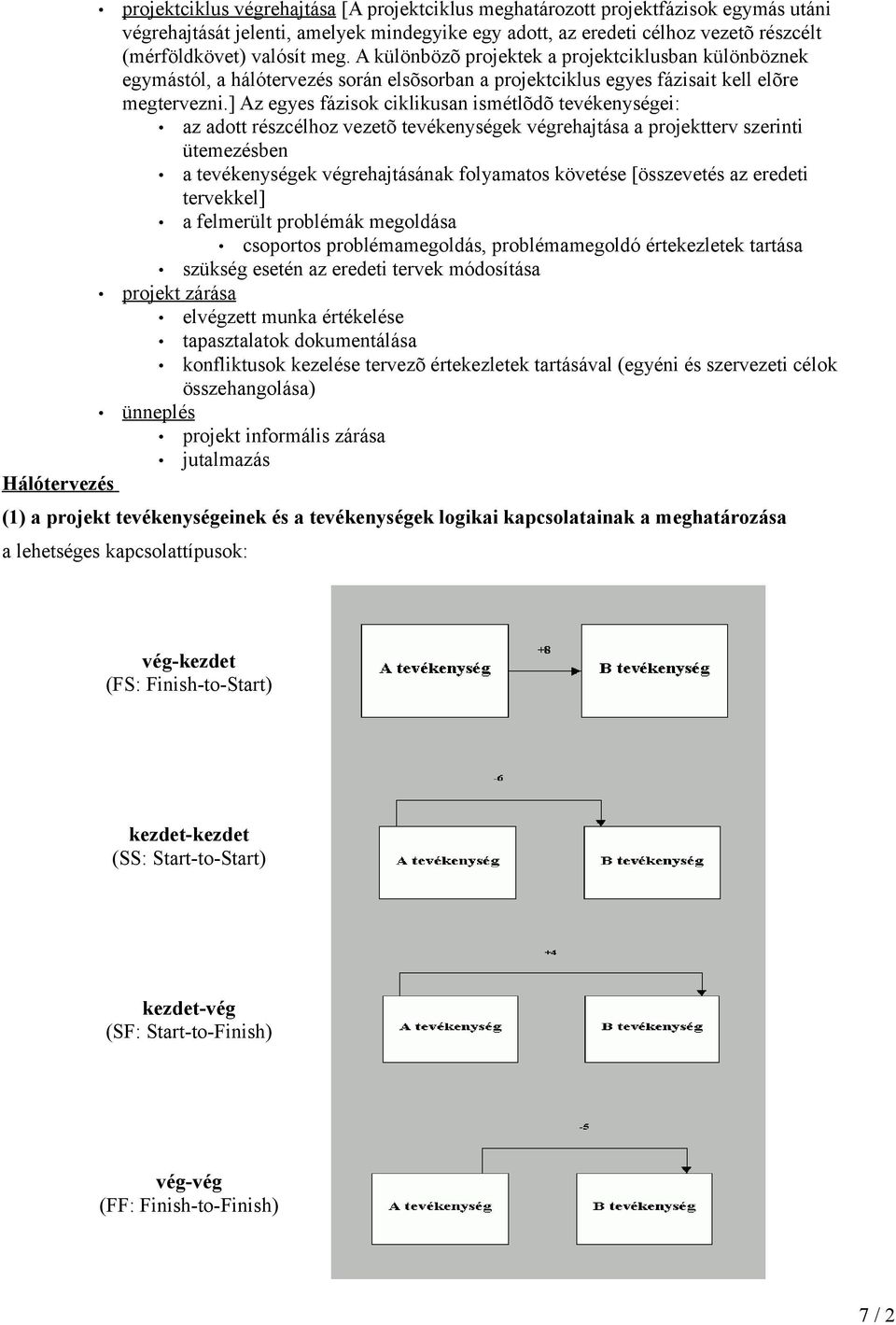 ] Az egyes fázisok ciklikusan ismétlõdõ tevékenységei: az adott részcélhoz vezetõ tevékenységek végrehajtása a projektterv szerinti ütemezésben a tevékenységek végrehajtásának folyamatos követése