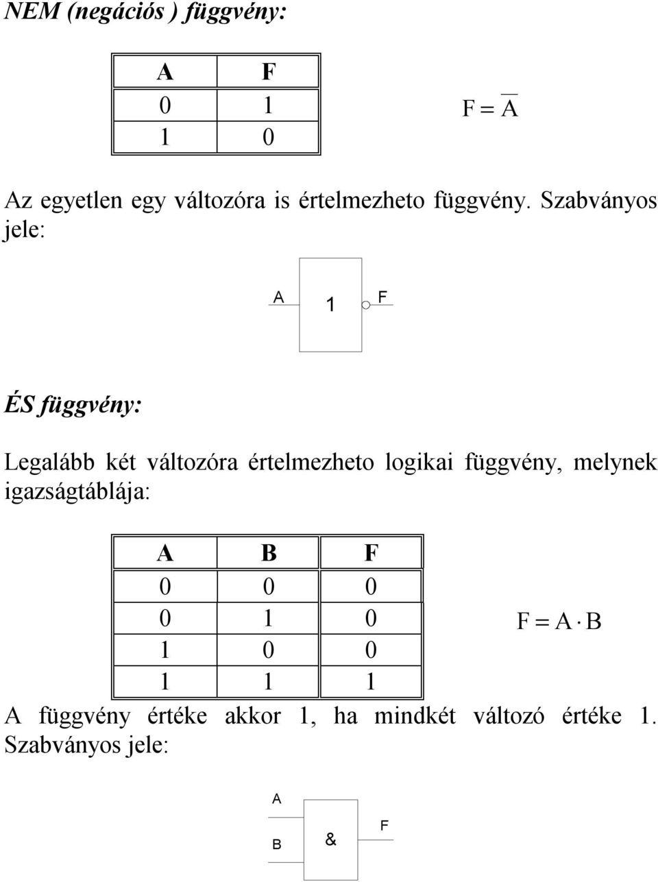 Szabványos jele: F ÉS függvény: Legalább ké válozóra érelmezheo