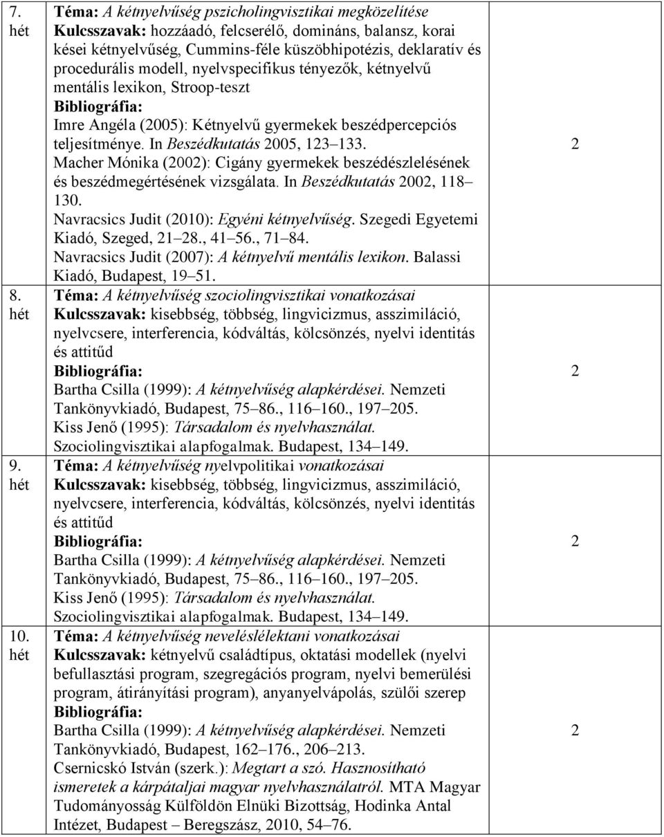 modell, nyelvspecifikus tényezők, kétnyelvű mentális lexikon, Stroop-teszt Imre Angéla (005): Kétnyelvű gyermekek beszédpercepciós teljesítménye. In Beszédkutatás 005, 13 133.