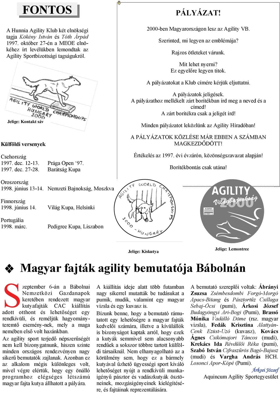 Jelige: Kontakt sáv Külföldi versenyek Csehország 1997. dec. 12-13. Prága Open 97. 1997. dec. 27-28. Barátság Kupa A pályázatok jeligések.