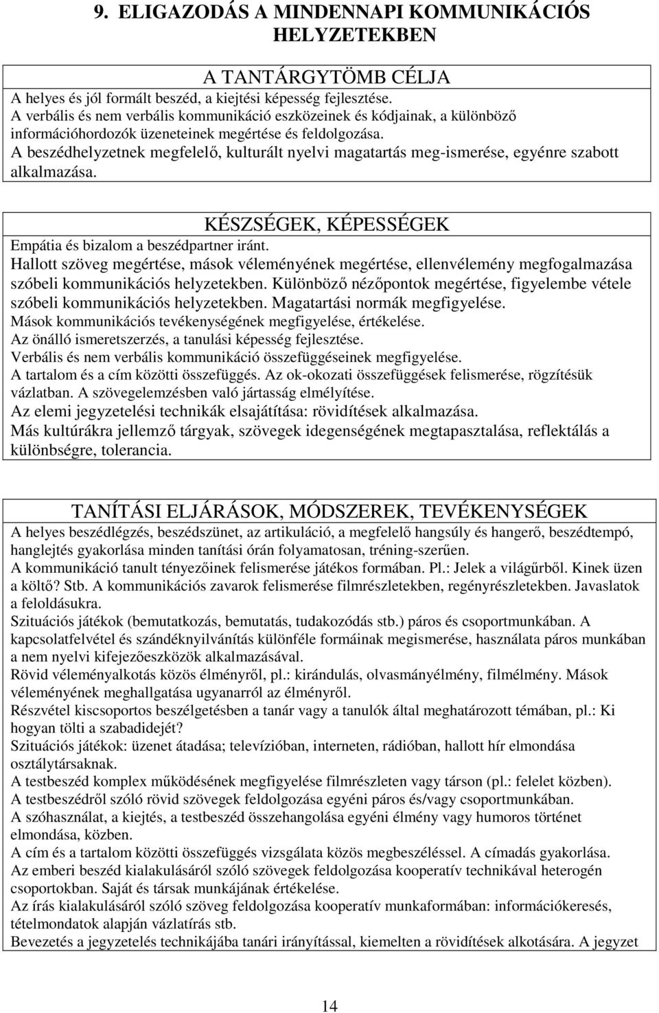 A beszédhelyzetnek megfelelı, kulturált nyelvi magatartás meg-ismerése, egyénre szabott alkalmazása. KÉSZSÉGEK, KÉPESSÉGEK Empátia és bizalom a beszédpartner iránt.