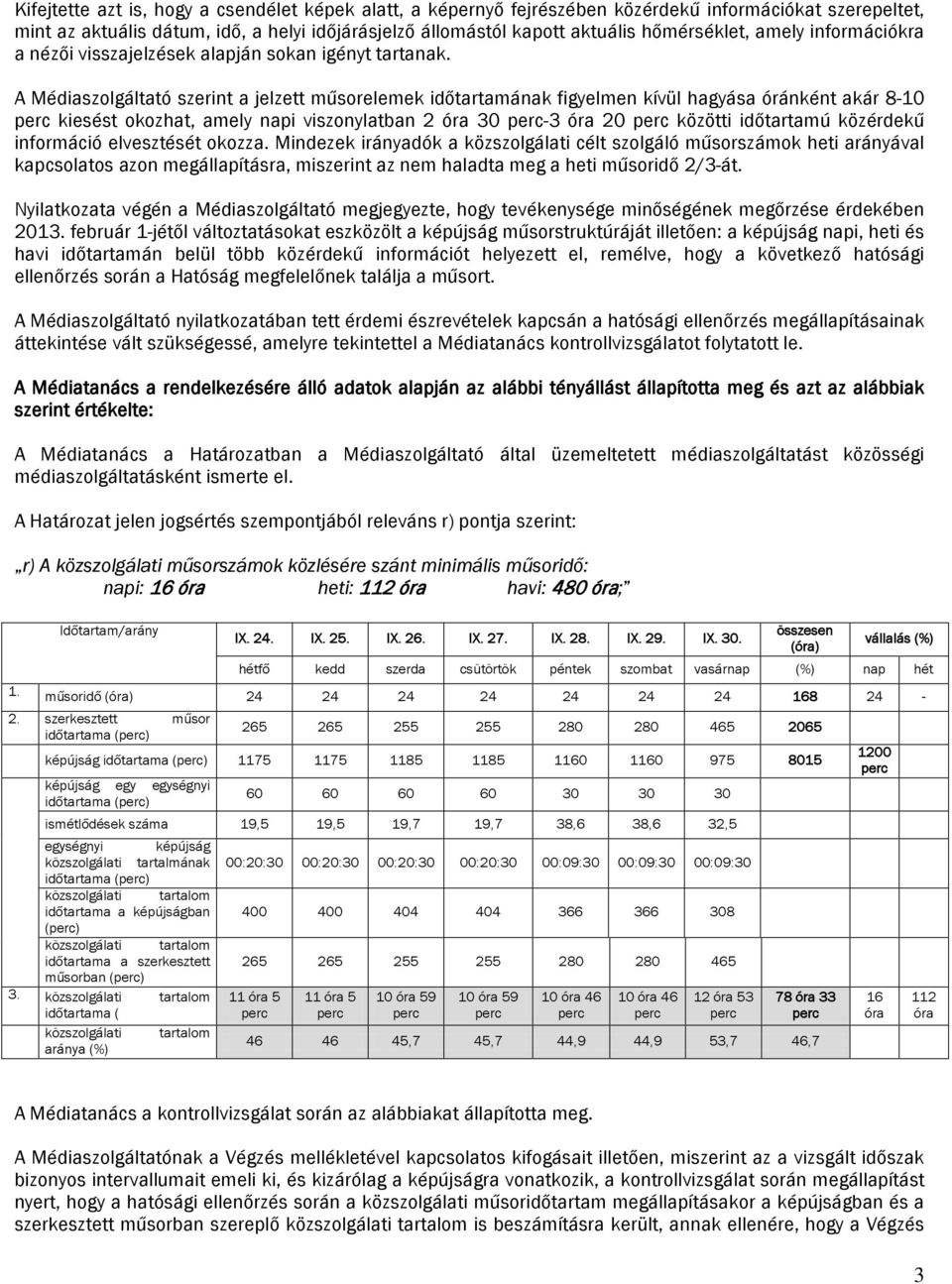 A Médiaszolgáltató szerint a jelzett műsorelemek időtartamának figyelmen kívül hagyása óránként akár 8-10 perc kiesést okozhat, amely napi viszonylatban 2 óra 30 perc-3 óra 20 perc közötti időtartamú