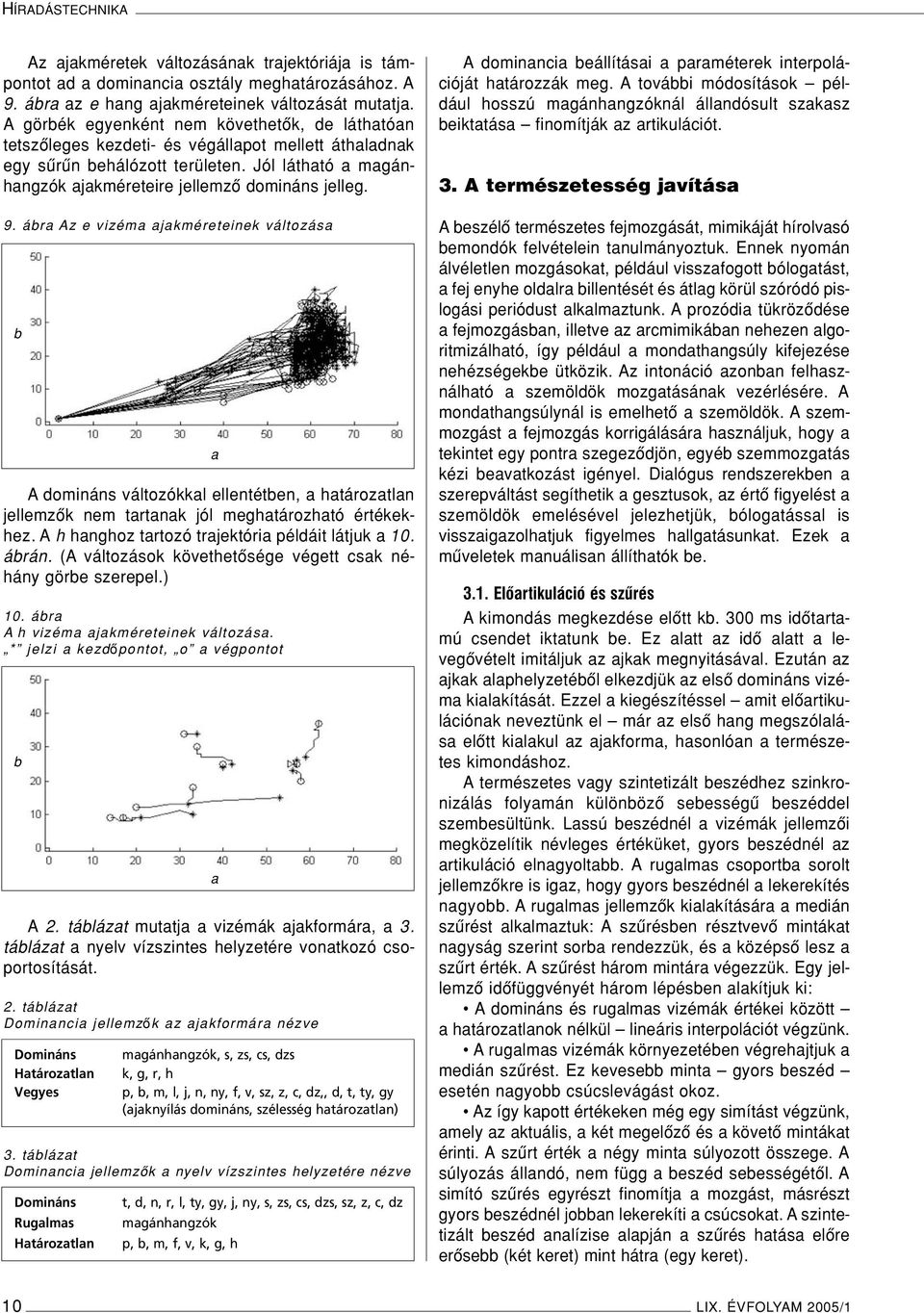 9. ábra Az e vizéma ajakméreteinek változása b A domináns változókkal ellentétben, a határozatlan jellemzôk nem tartanak jól meghatározható értékekhez.