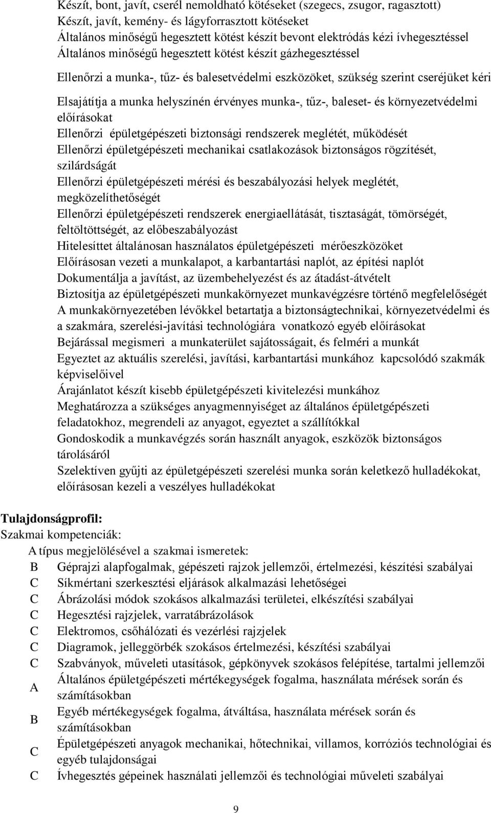 érvényes munka-, tűz-, baleset- és környezetvédelmi előírásokat Ellenőrzi épületgépészeti biztonsági rendszerek meglétét, működését Ellenőrzi épületgépészeti mechanikai csatlakozások biztonságos