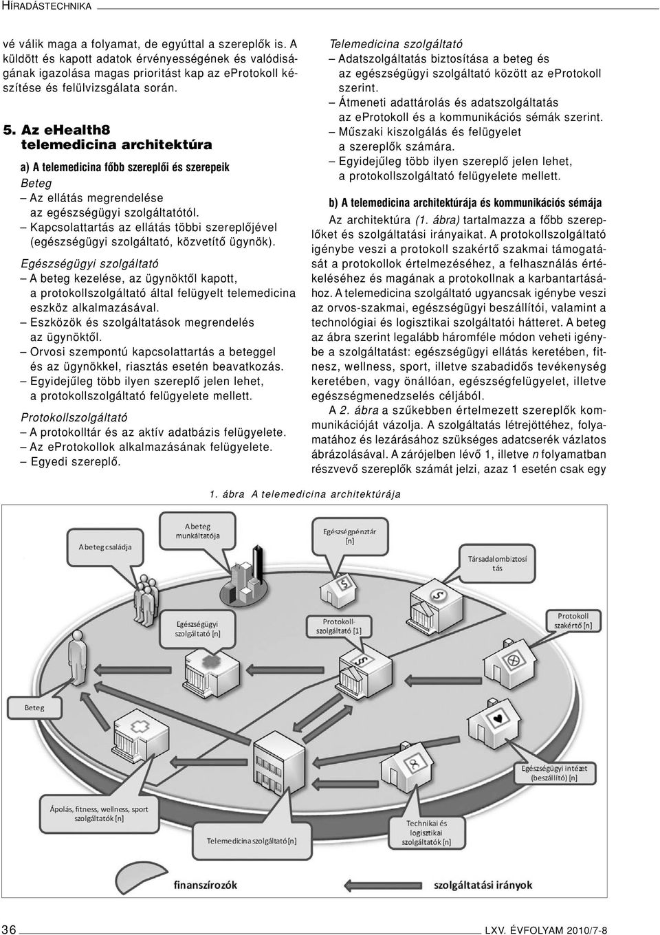 Az ehealth8 telemedicina architektúra a) A telemedicina fôbb szereplôi és szerepeik Beteg Az ellátás megrendelése az egészségügyi szolgáltatótól.