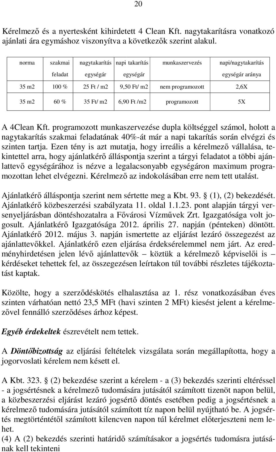 6,90 Ft /m2 programozott 5X A 4Clean Kft. programozott munkaszervezése dupla költséggel számol, holott a nagytakarítás szakmai feladatának 40%-át már a napi takarítás során elvégzi és szinten tartja.