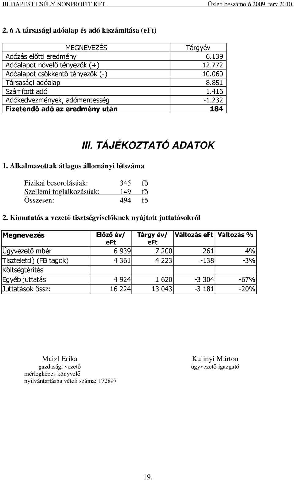 TÁJÉKOZTATÓ ADATOK Fizikai besorolásúak: 345 fı Szellemi foglalkozásúak: 149 fı Összesen: 494 fı 2.