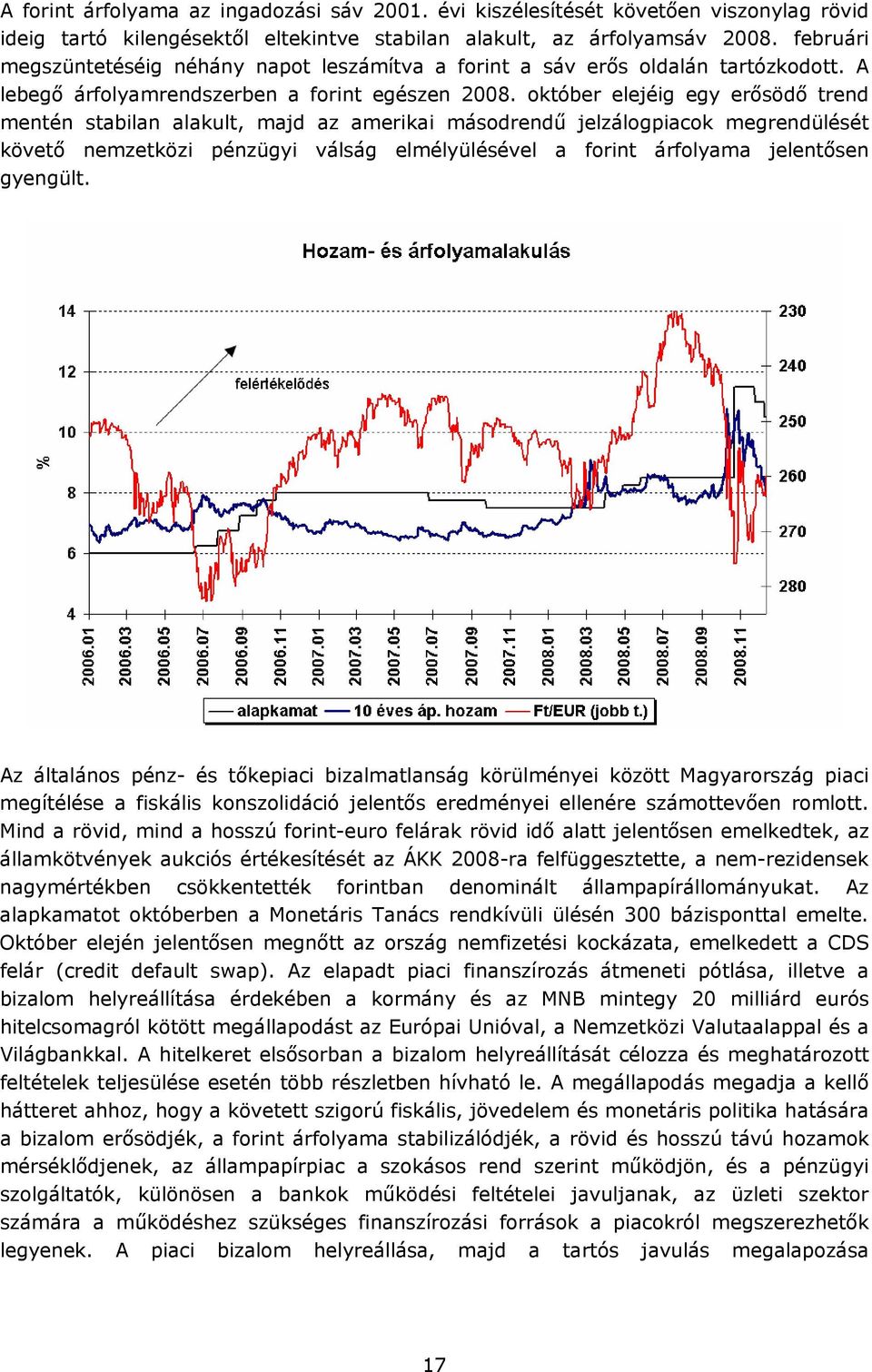 október elejéig egy erősödő trend mentén stabilan alakult, majd az amerikai másodrendű jelzálogpiacok megrendülését követő nemzetközi pénzügyi válság elmélyülésével a forint árfolyama jelentősen