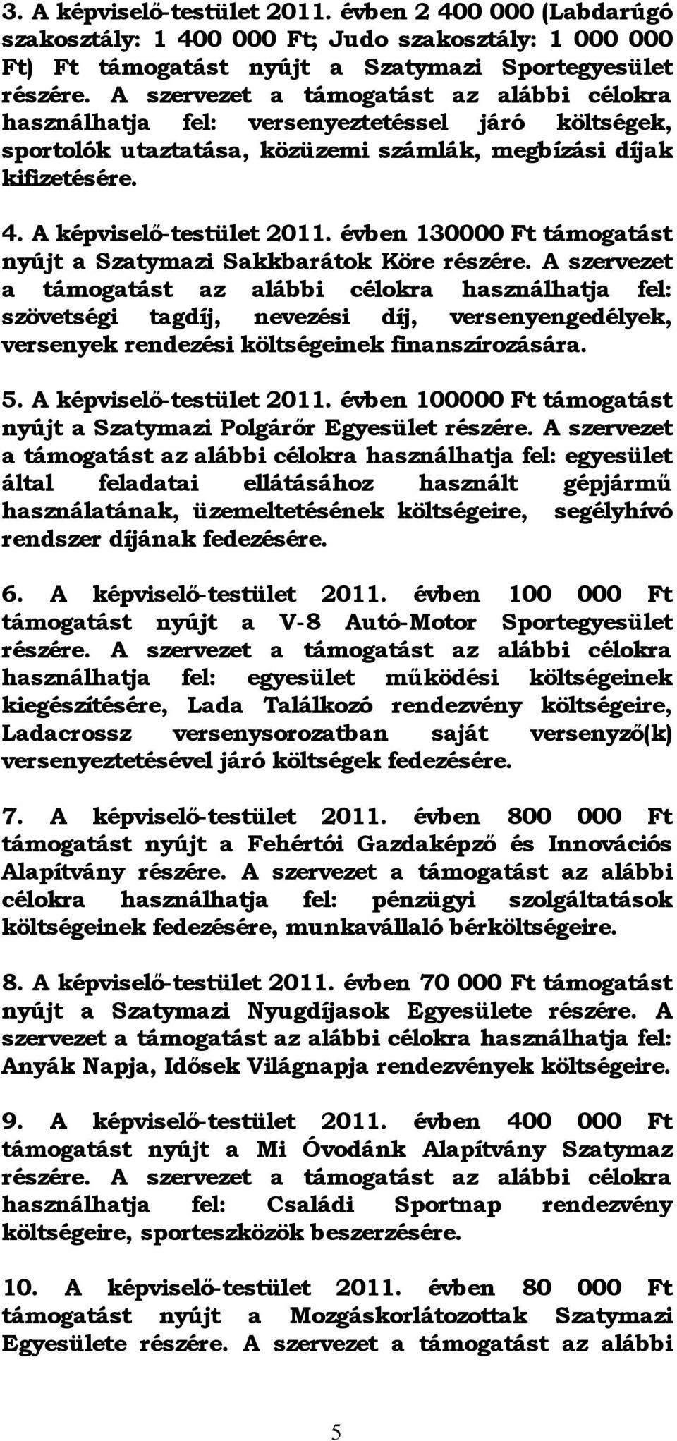 évben 130000 Ft támogatást nyújt a Szatymazi Sakkbarátok Köre részére.