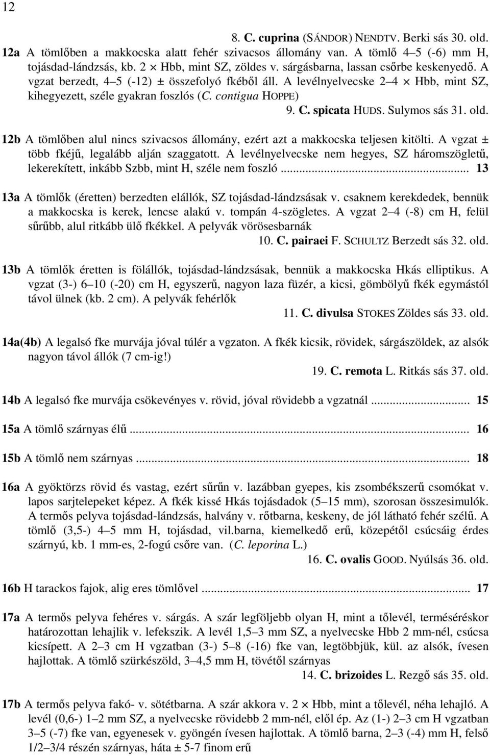 spicata HUDS. Sulymos sás 31. old. 12b A tömlőben alul nincs szivacsos állomány, ezért azt a makkocska teljesen kitölti. A vgzat ± több fkéjű, legalább alján szaggatott.