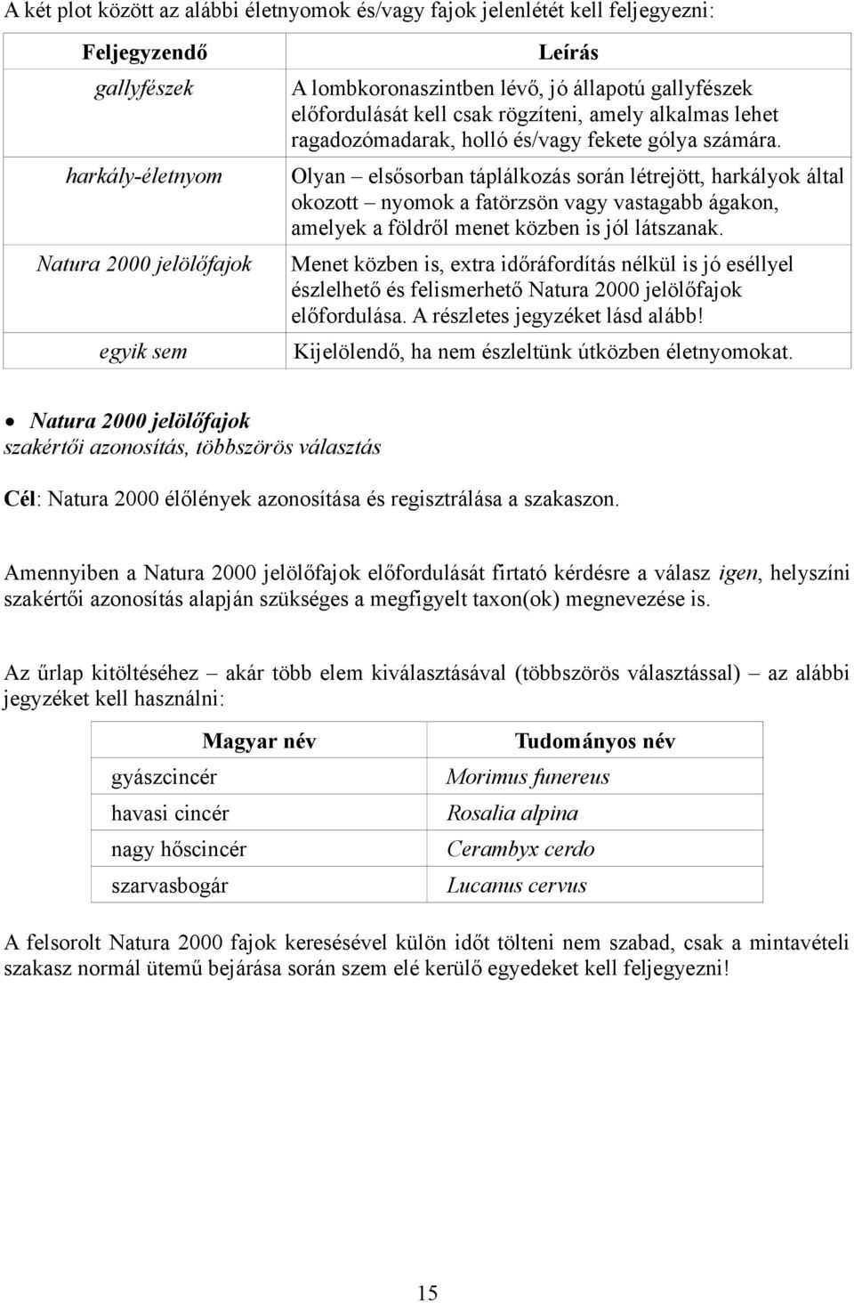 Olyan elsősorban táplálkozás során létrejött, harkályok által okozott nyomok a fatörzsön vagy vastagabb ágakon, amelyek a földről menet közben is jól látszanak.