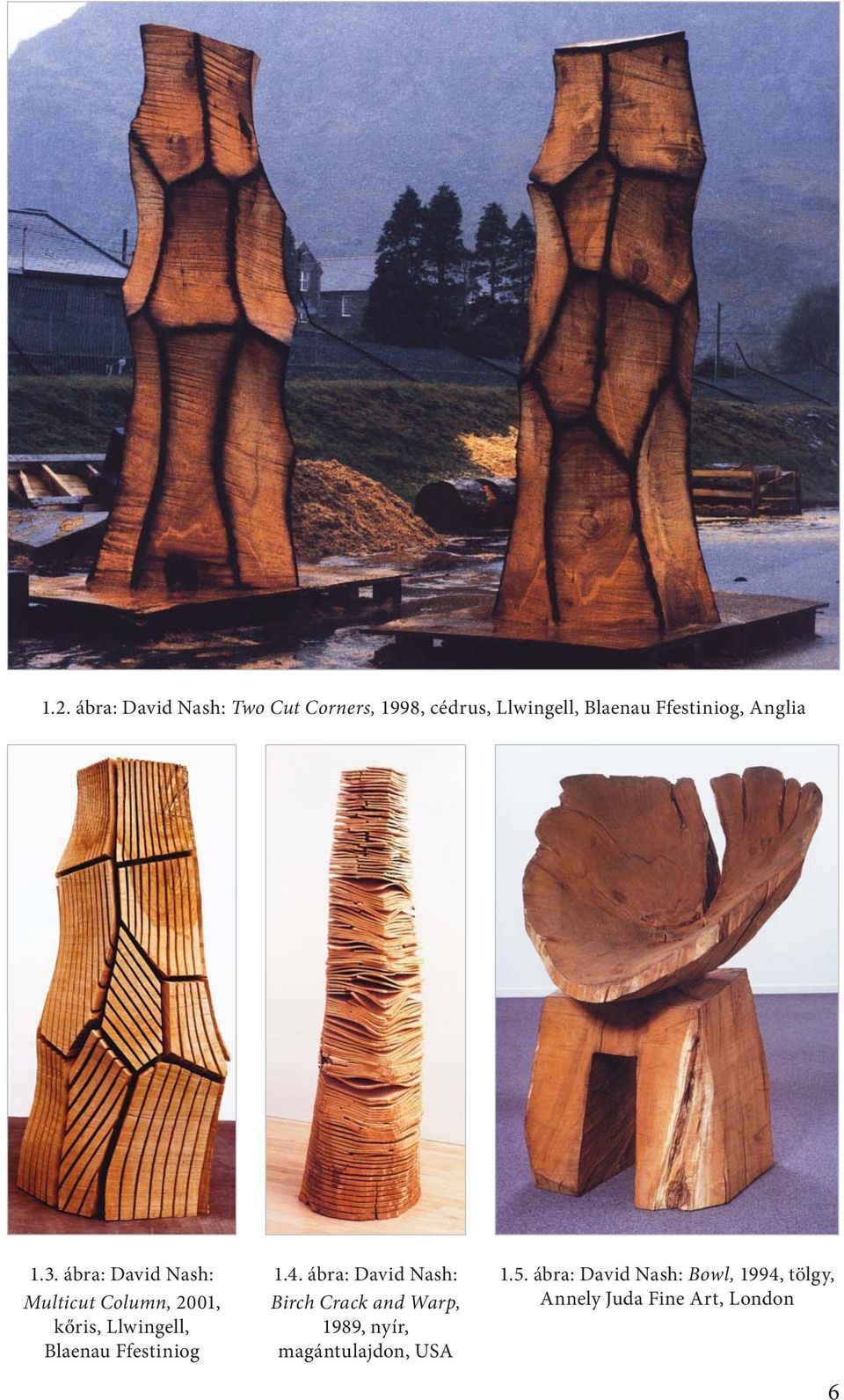 ábra: David Nash: Multicut Column, 2001, kőris, Llwingell, Blaenau Ffestiniog 1.