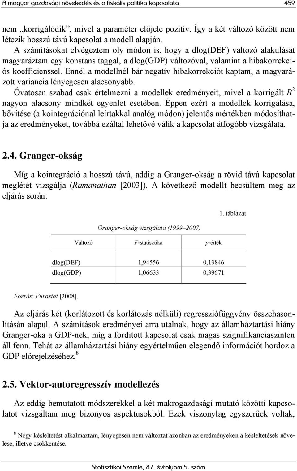 Ennél a modellnél bár negatív hibakorrekciót kaptam, a magyarázott variancia lényegesen alacsonyabb.