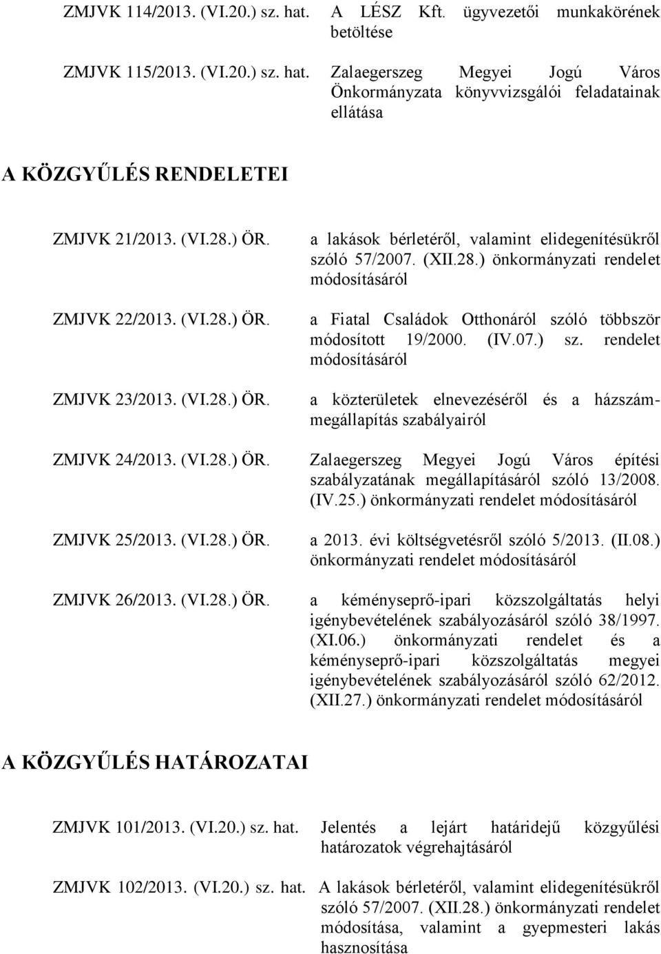 (IV.07.) sz. rendelet módosításáról a közterületek elnevezéséről és a házszámmegállapítás szabályairól ZMJVK 24/2013. (VI.28.) ÖR.