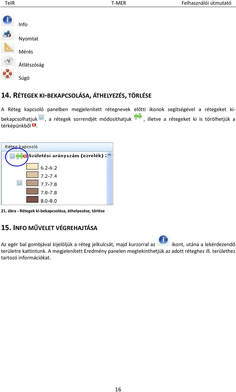 kibekapcsolhatjuk, a rétegek sorrendjét módosíthatjuk, illetve a rétegeket ki is törölhetjük a térképünkből. 21.