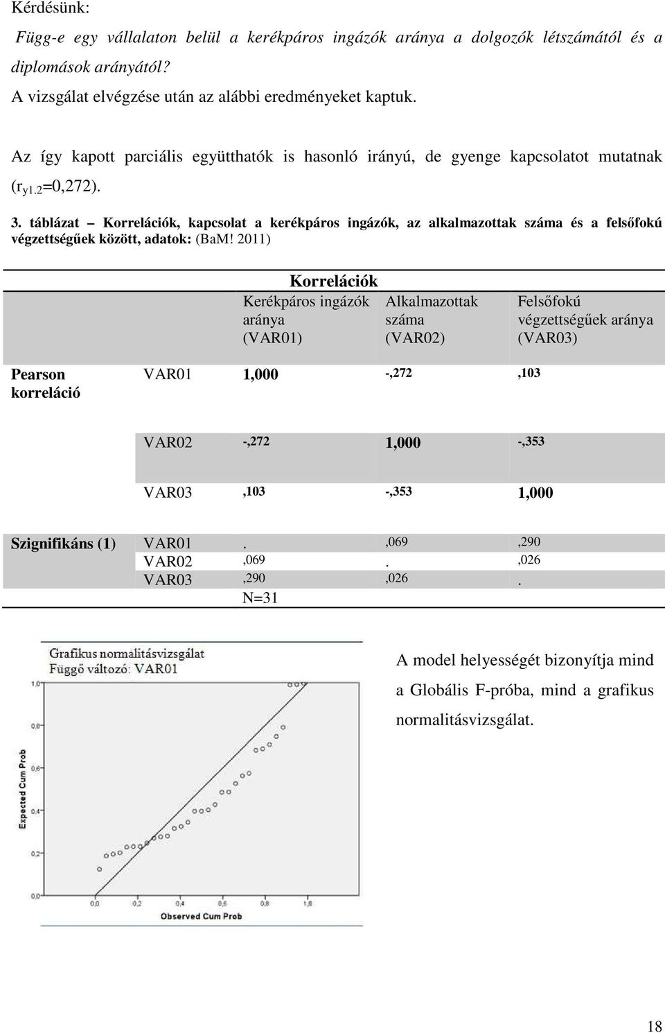 táblázat Korrelációk, kapcsolat a kerékpáros ingázók, az alkalmazottak száma és a felsőfokú végzettségűek között, adatok: (BaM!