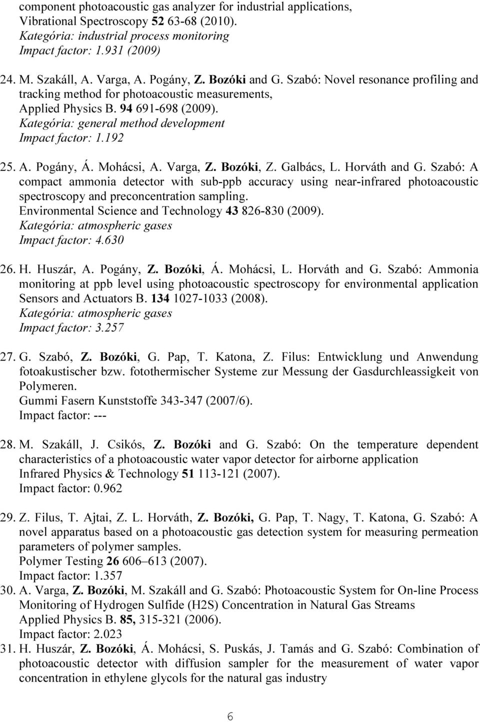Kategória: general method development Impact factor: 1.192 25. A. Pogány, Á. Mohácsi, A. Varga, Z. Bozóki, Z. Galbács, L. Horváth and G.