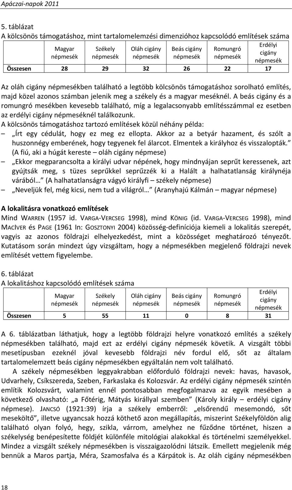 cigány ben található a legtöbb kölcsönös támogatáshoz sorolható említés, majd közel azonos számban jelenik meg a székely és a magyar meséknél.