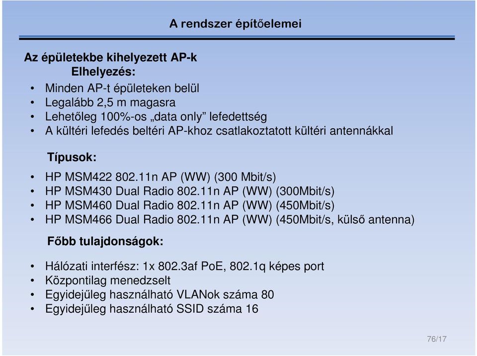 11n AP (WW) (300Mbit/s) HP MSM460 Dual Radio 802.11n AP (WW) (450Mbit/s) HP MSM466 Dual Radio 802.