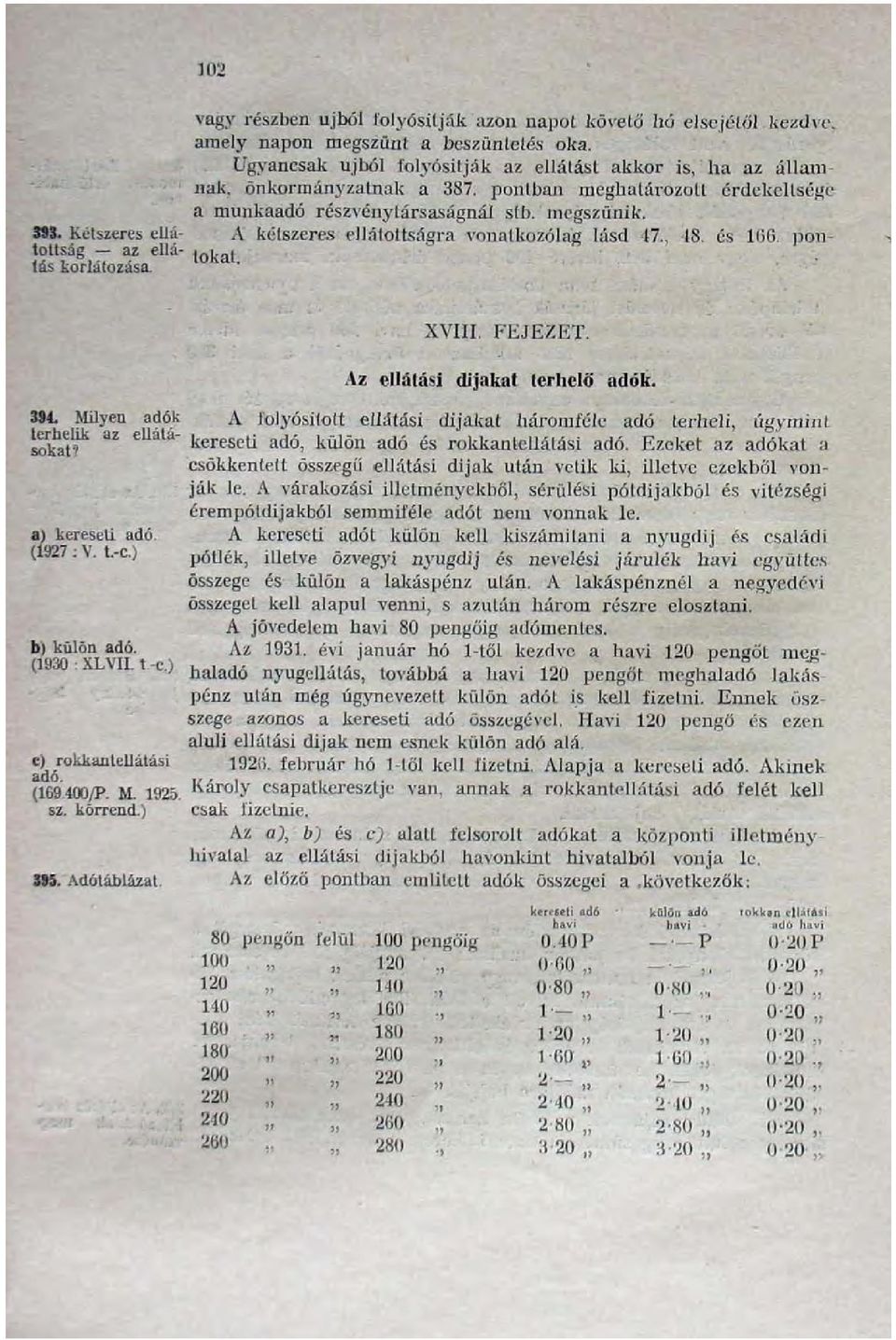 n t fás korlátozása. XVIII. FEJEZET. 394. Milyen adók A folyósított ellátási dijakat háromféle adó terheli, úgymint terhelik az ellátásokat? kereseti adó, külön adó és rokkantellátási adó.