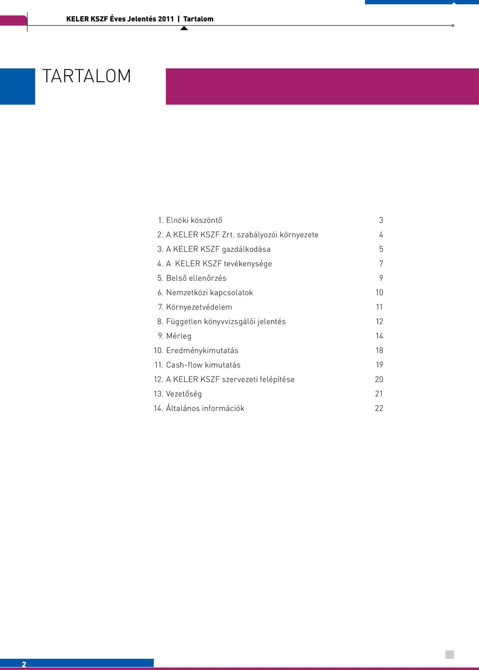 Nemzetközi kapcsolatok 10 7. Környezetvédelem 11 8. Független könyvvizsgálói jelentés 12 9. Mérleg 14 10.