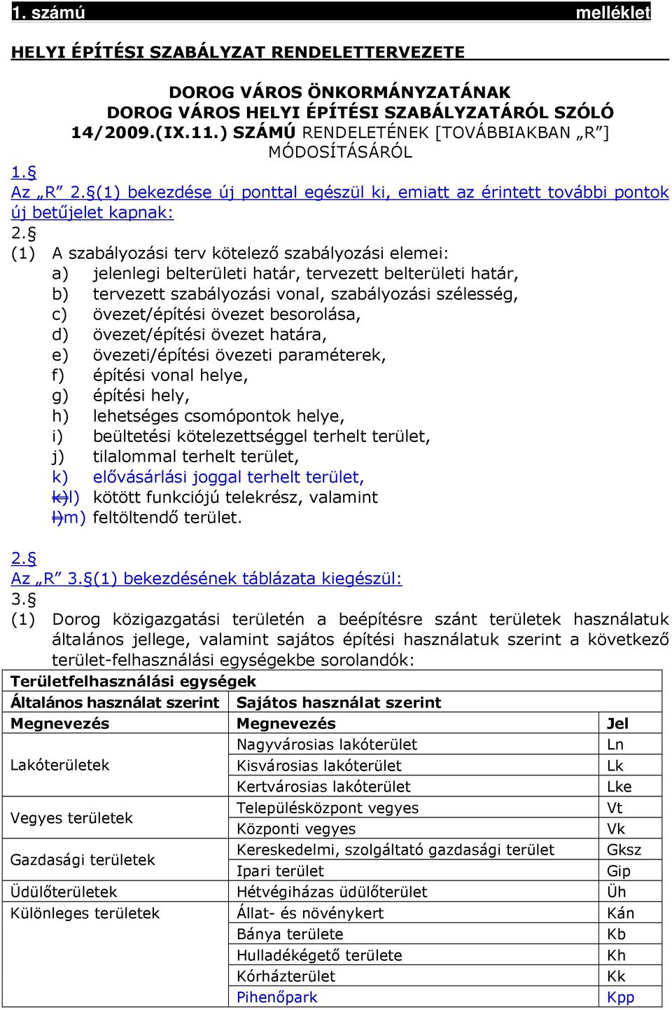 (1) A szabályozási terv kötelezı szabályozási elemei: a) jelenlegi belterületi határ, tervezett belterületi határ, b) tervezett szabályozási vonal, szabályozási szélesség, c) övezet/építési övezet