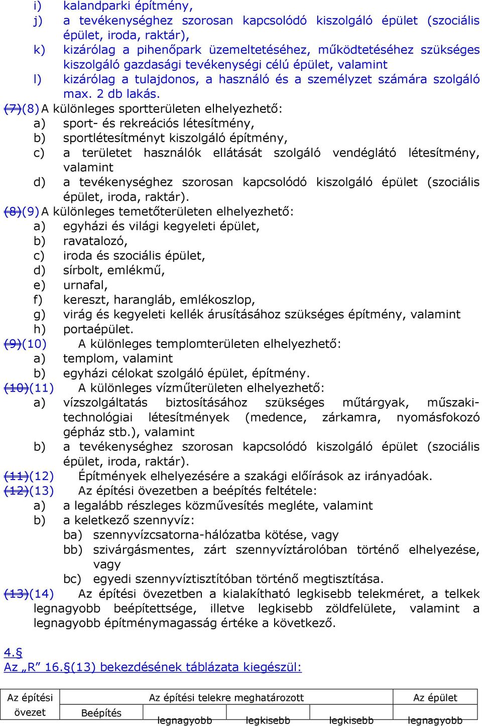 (7)(8) A különleges sportterületen elhelyezhetı: a) sport- és rekreációs létesítmény, b) sportlétesítményt kiszolgáló építmény, c) a területet használók ellátását szolgáló vendéglátó létesítmény,