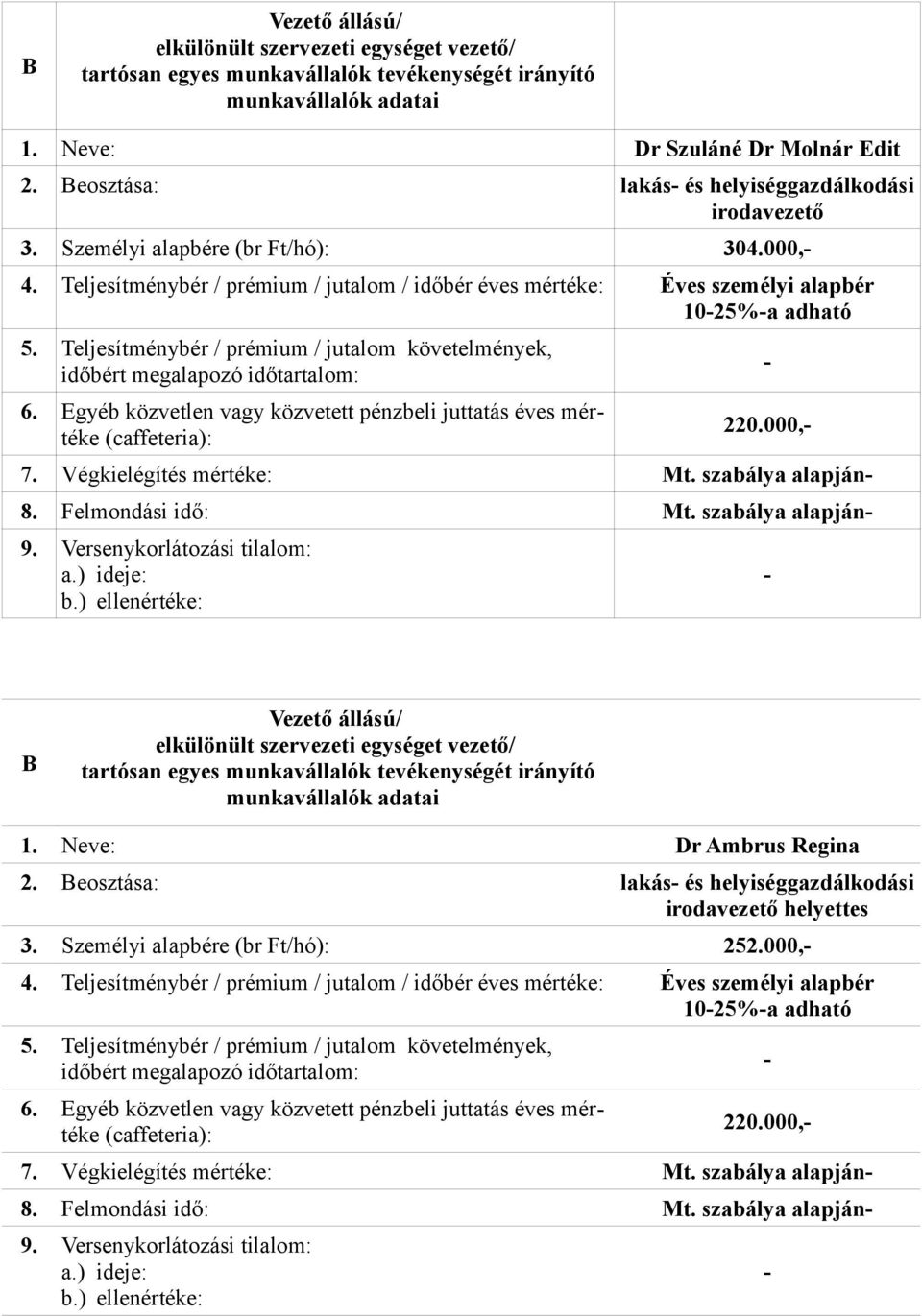 Felmondási idő: Mt. szabálya alapján 1. Neve: Dr Ambrus Regina 2.