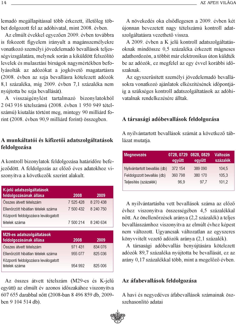 nagymértékben befolyásolták az adózókat a jogkövetõ magatartásra (2008. évben az szja bevallásra kötelezett adózók 8,1 százaléka, míg 2009. évben 7,1 százaléka nem nyújtotta be szja bevallását).