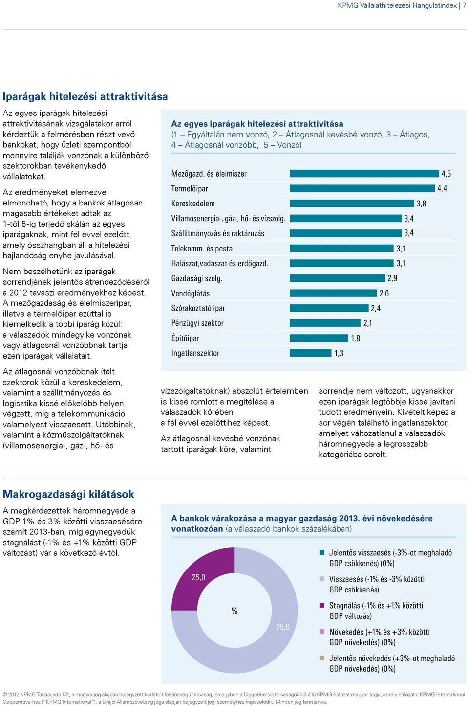 Az eredményeket elemezve elmondható, hogy a bankok átlagosan magasabb értékeket adtak az 1-től 5-ig terjedő skálán az egyes iparágaknak, mint fél évvel ezelőtt, amely összhangban áll a hitelezési