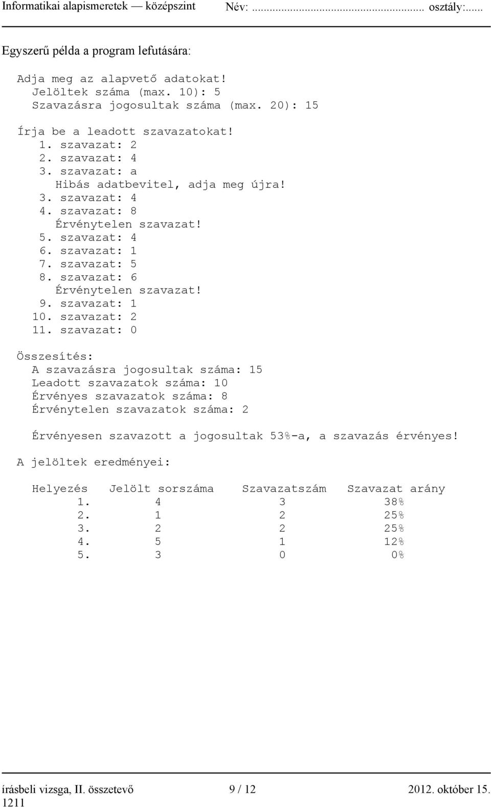 szavazat: 1 10. szavazat: 2 11.