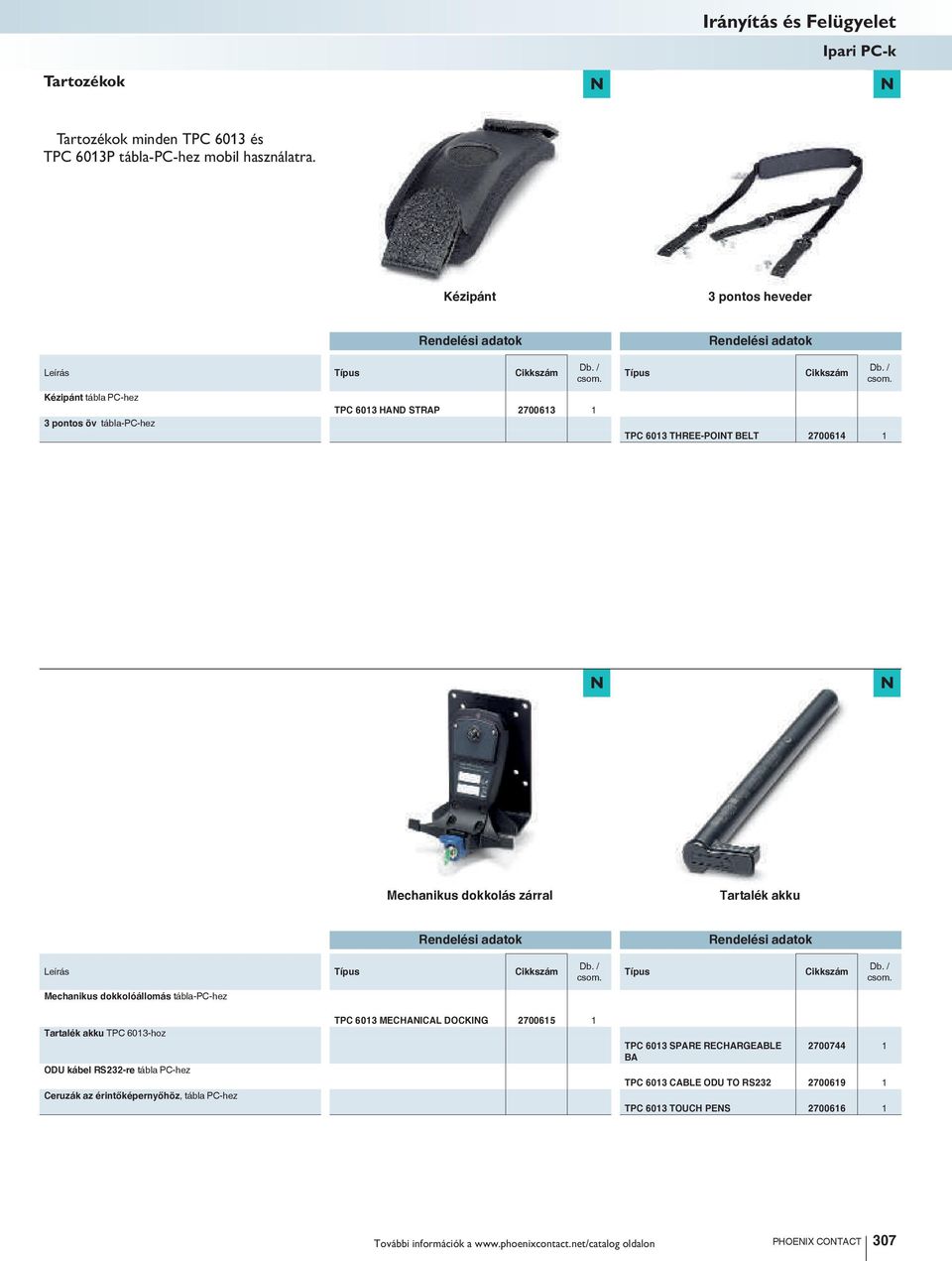 dokkolás zárral Tartalék akku Típus Cikkszám Mechanikus dokkolóállomás tábla-pc-hez Tartalék akku TPC 6013-hoz ODU kábel RS232-re tábla PC-hez Ceruzák az