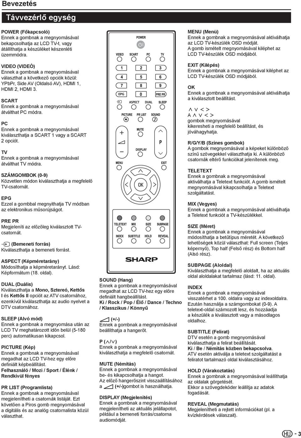 SZÁMGOMBOK (0-9) Közvetlen módon kiválaszthatja a megfelelő TV-csatornát. EPG Ezzel a gombbal megnyithatja TV módban az elektronikus műsorújságot.