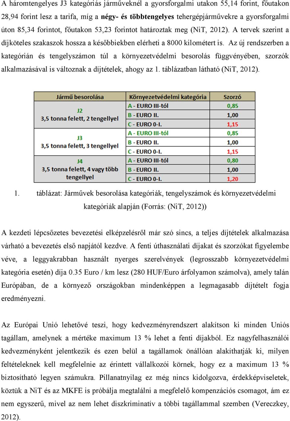 Az új rendszerben a kategórián és tengelyszámon túl a környezetvédelmi besorolás függvényében, szorzók alkalmazásával is változnak a díjtételek, ahogy az 1.