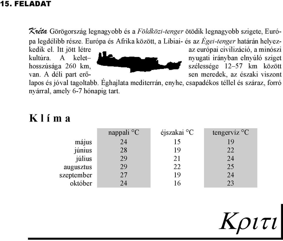 A kelet nyugati irányban elnyúló sziget hosszúsága 260 km, szélessége 12 57 km között van. A déli part erő- sen meredek, az északi viszont lapos és jóval tagoltabb.