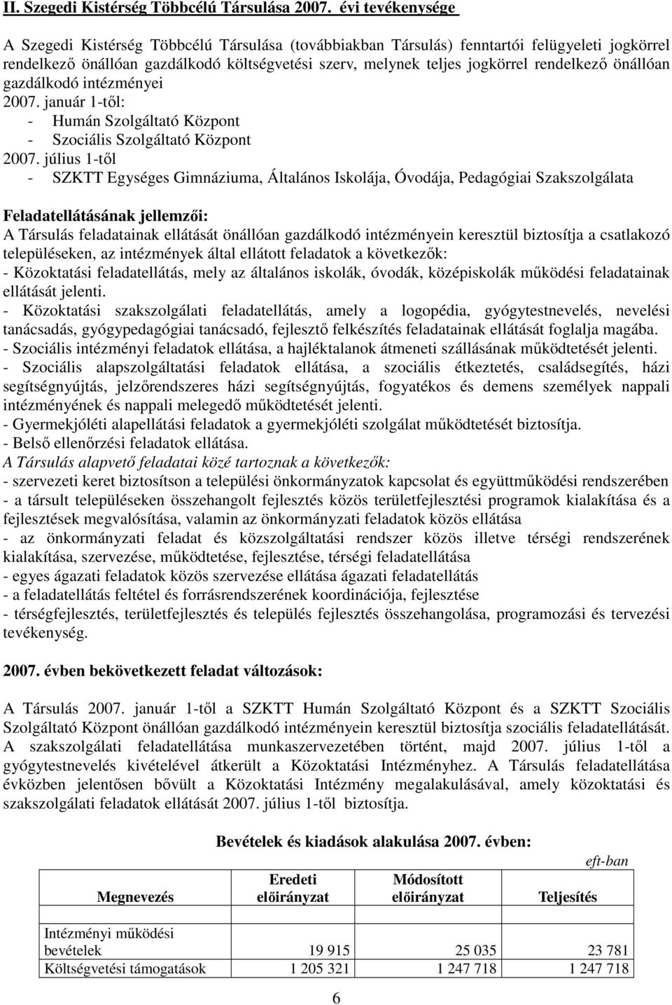 rendelkezı önállóan gazdálkodó intézményei 2007. január 1-tıl: - Humán Szolgáltató Központ - Szociális Szolgáltató Központ 2007.