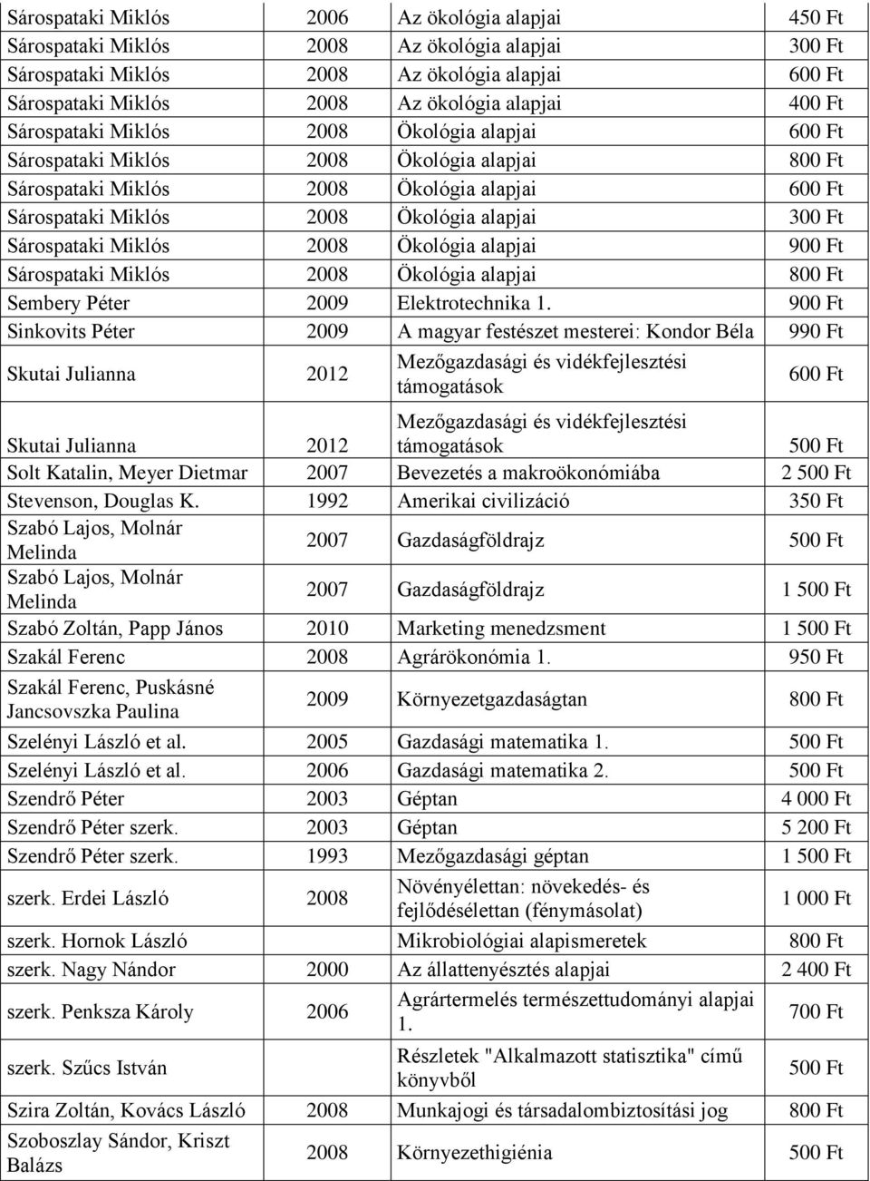 alapjai 900 Ft Sárospataki Miklós Ökológia alapjai Sembery Péter 2009 Elektrotechnika 1.