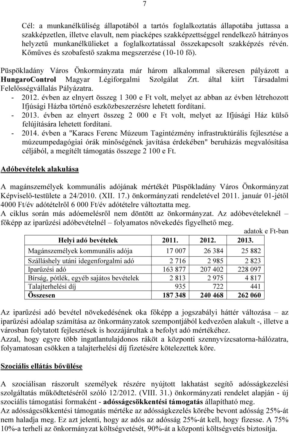 Püspökladány Város Önkormányzata már három alkalommal sikeresen pályázott a HungaroControl Magyar Légiforgalmi Szolgálat Zrt. által kiírt Társadalmi Felelősségvállalás Pályázatra. - 2012.