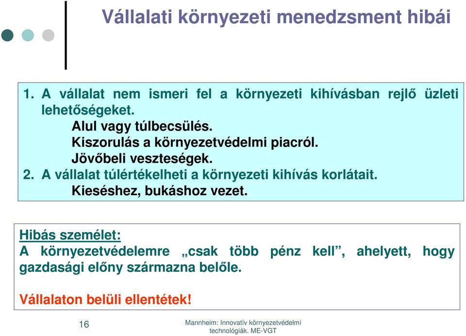 Kiszorulás a környezetvédelmi piacról. Jövőbeli veszteségek. 2.