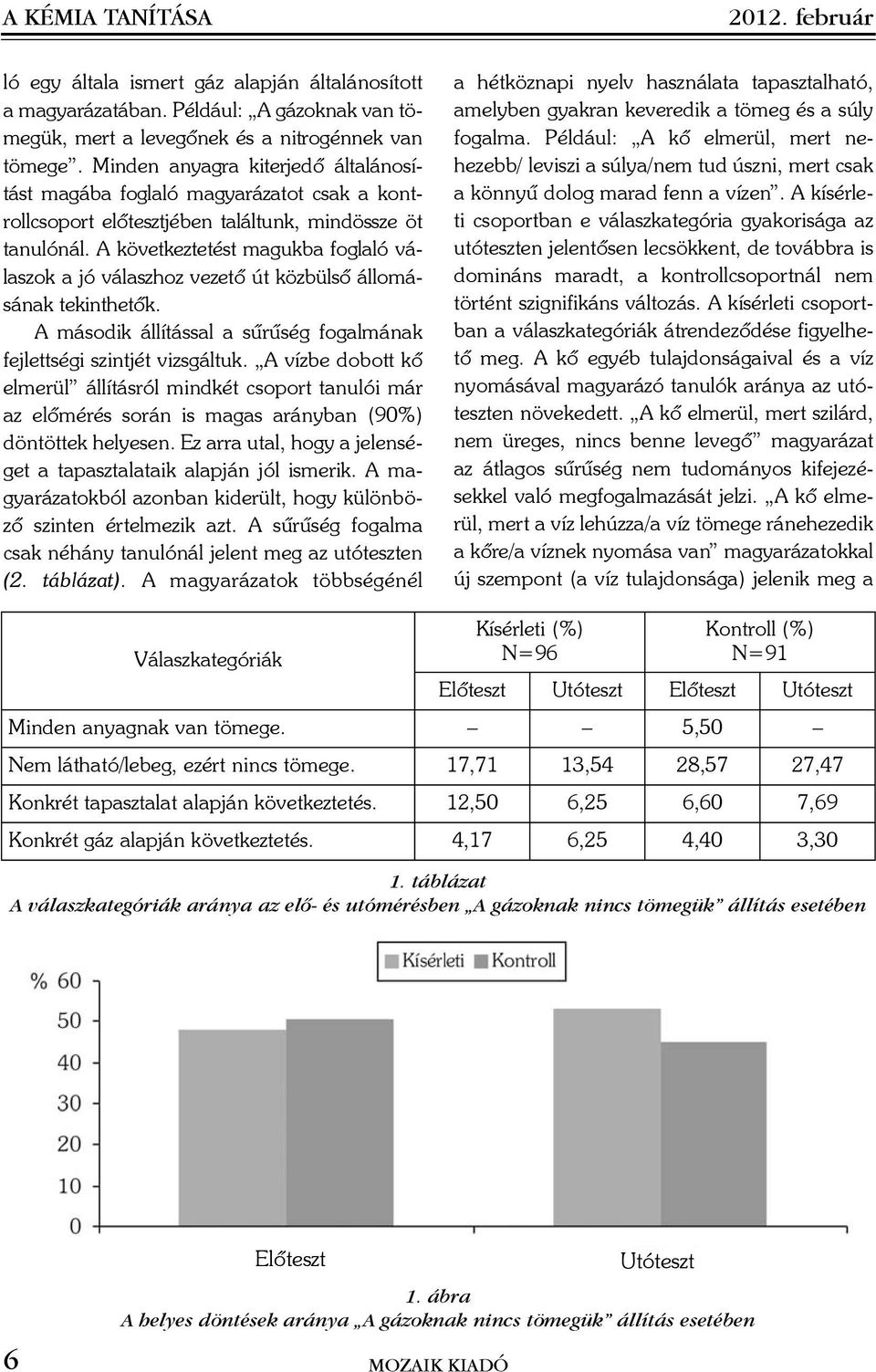 A következtetést magukba foglaló válaszok a jó válaszhoz vezetõ út közbülsõ állomásának tekinthetõk. A második állítással a sûrûség fogalmának fejlettségi szintjét vizsgáltuk.