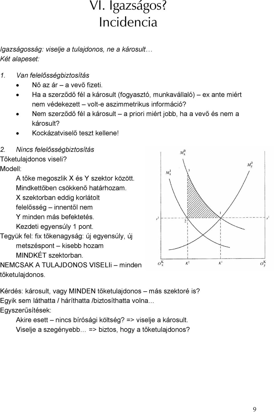 Kockázatviselő teszt kellene! 2. Nincs felelősségbiztosítás Tőketulajdonos viseli? Modell: A tőke megoszlik X és Y szektor között. Mindkettőben csökkenő határhozam.