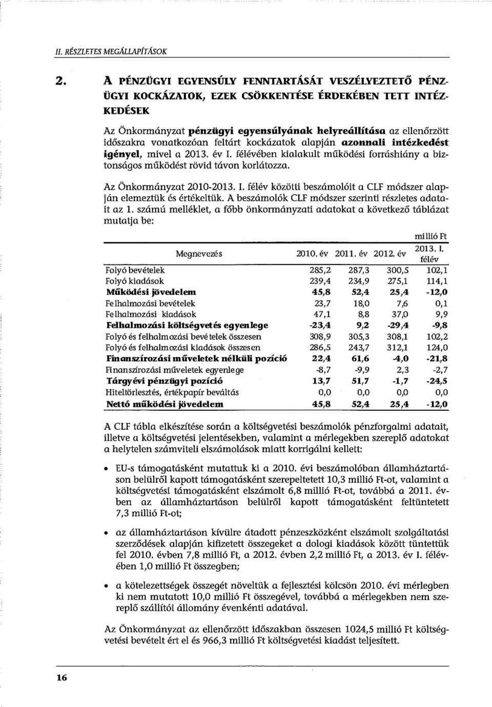 vonatkozóan feltárt kockázatok alapján azonnali intézkedést igényel, mivel a 2013. év I. félévében kialakult működési forráshiány a biztonságos működést rövidtávon korlátozza.