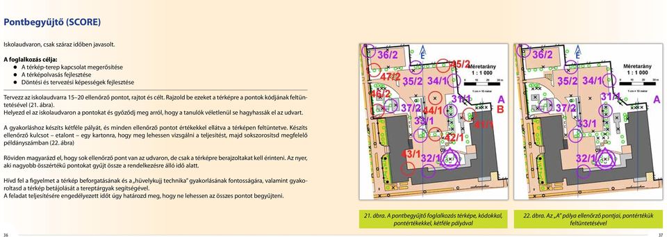 célt. Rajzold be ezeket a térképre a pontok kódjának feltüntetésével (21. ábra). Helyezd el az iskolaudvaron a pontokat és győződj meg arról, hogy a tanulók véletlenül se hagyhassák el az udvart.