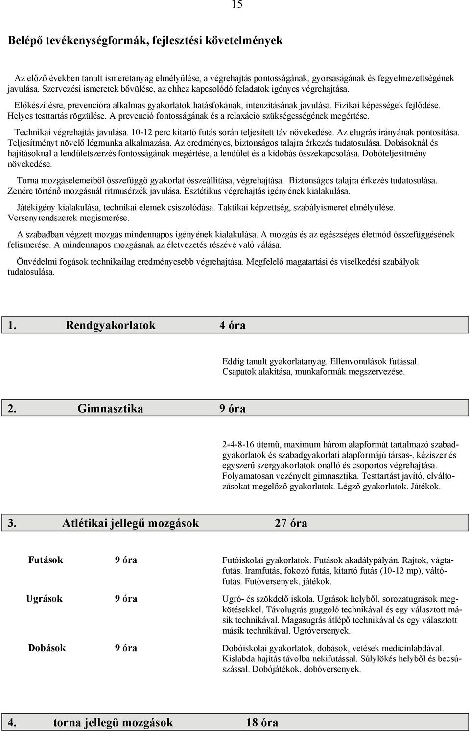 Helyes testtartás rögzülése. A prevenció fontosságának és a relaxáció szükségességének megértése. Technikai végrehajtás javulása. 10-12 perc kitartó futás során teljesített táv növekedése.